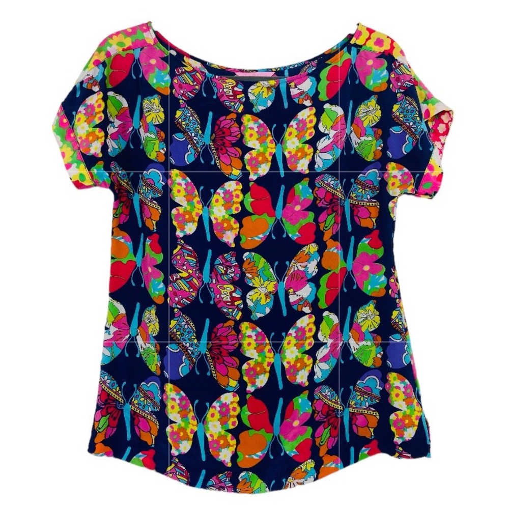 Lilly Pulitzer bright colorful Butterfly silk top. Size small